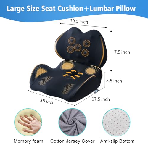 X Large Memory Foam Seat Cushion Lumbar Support Pillow for Sciatica & Tailbone Pressure Relief Coccyx Pad for Office Chair, Car,Wheelchair,Home,Office