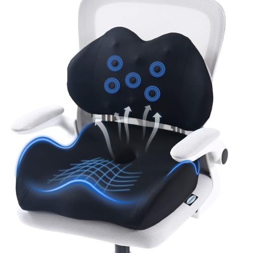 X Large Memory Foam Seat Cushion Lumbar Support Pillow for Sciatica & Tailbone Pressure Relief Coccyx Pad for Office Chair, Car,Wheelchair,Home,Office