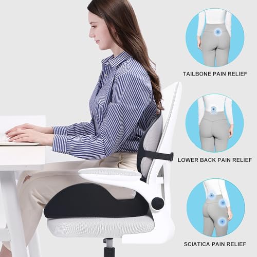 X Large Memory Foam Seat Cushion Lumbar Support Pillow for Sciatica & Tailbone Pressure Relief Coccyx Pad for Office Chair, Car,Wheelchair,Home,Office