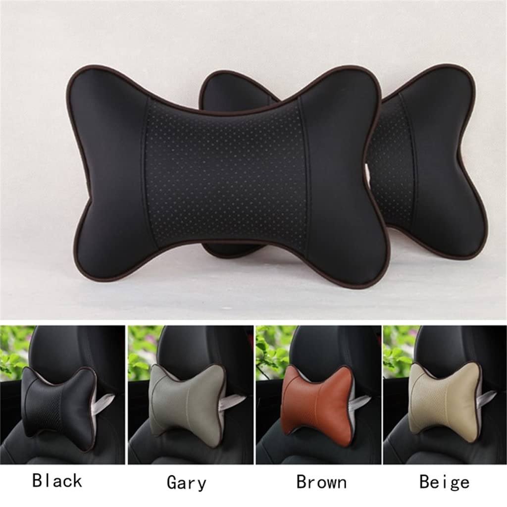 1 Pair Universal Car Neck Pillows PU Leather Auto Car Neck Rest Headrest Cushion Pillow Car Interior Accessories (Color : D) (Gray)