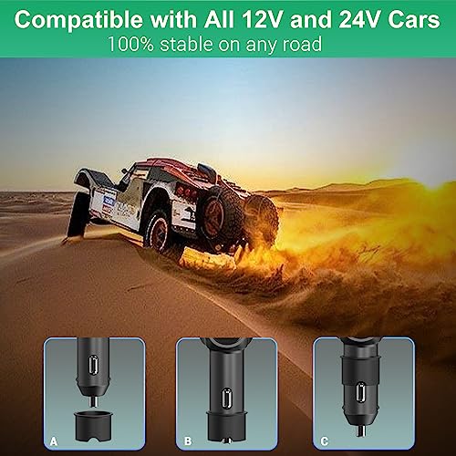 Cigarette Lighter Splitter: USB C 12V Car Charger Adapter 2 Socket Type C Multi 12 Volt Power Outlet 24V DC 80W with LED Voltmeter Switch 6.3A Dual USB Port for Mobile Cell Phone GPS Dash Cam