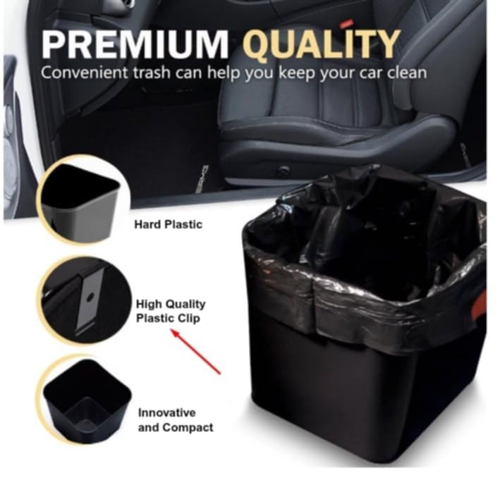HAUSSIMPLE Car Trash Can Waterproof Vehicle Garbage Bin, Leakproof Anti Slip Floor Mat Clip Trash Bag Holder for Car, Truck, SUV, Van Portable Auto Trash Container with Stability Clips