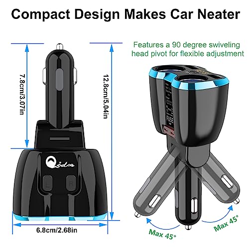 Cigarette Lighter Splitter: USB C 12V Car Charger Adapter 2 Socket Type C Multi 12 Volt Power Outlet 24V DC 80W with LED Voltmeter Switch 6.3A Dual USB Port for Mobile Cell Phone GPS Dash Cam