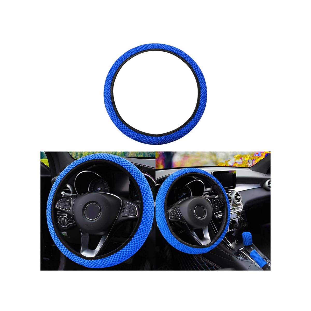 Universal 15-Inch Breathable Ice Silk Steering Wheel Cover