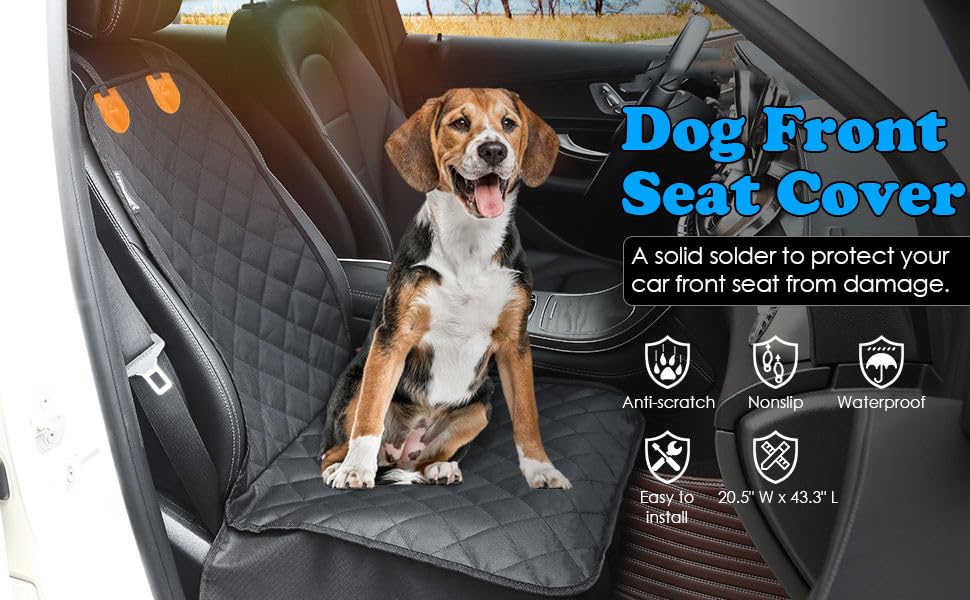 Waterproof Dog Front Seat Cover, Quilted Padded Pet Car Seat Protector with Non-Slip Backing, Heavy-Duty for Cars Trucks SUVs