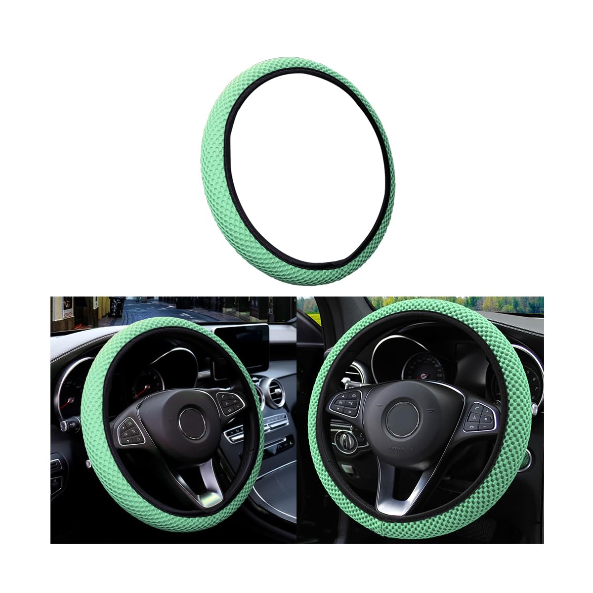 Universal 15-Inch Breathable Ice Silk Steering Wheel Cover