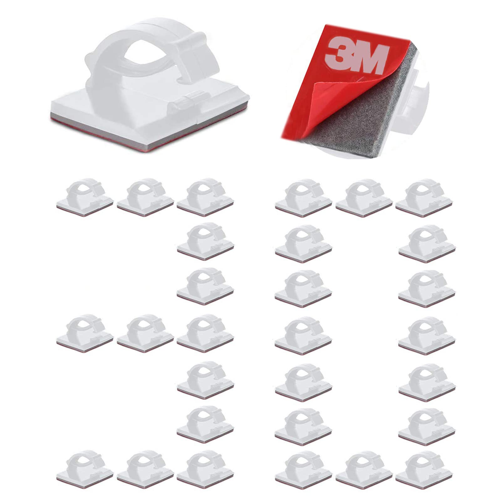 3M Self Adhesive Cable Clips Management Strong Wire Holders Cord Organizer Cable Clamp Sticky Desk Management for Office Home Car Tables PC Laptop TV Walls,0.75"x0.6"