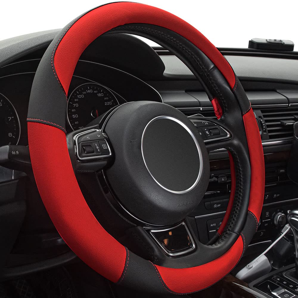 15-Inch Anti-Slip Microfiber Leather Steering Wheel Cover