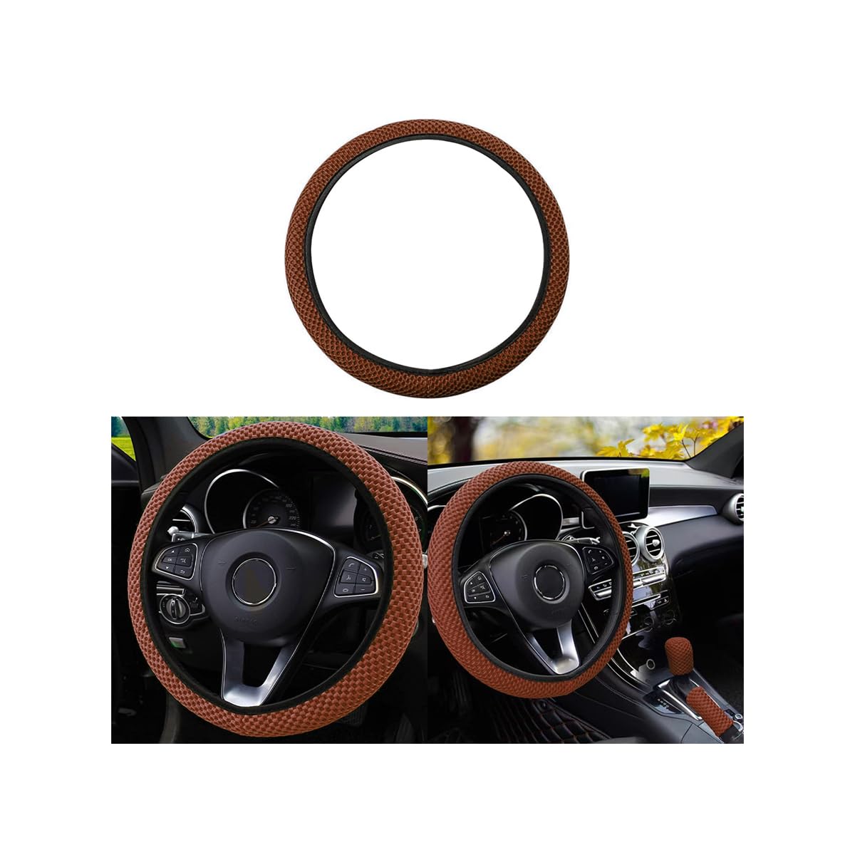 Universal 15-Inch Breathable Ice Silk Steering Wheel Cover