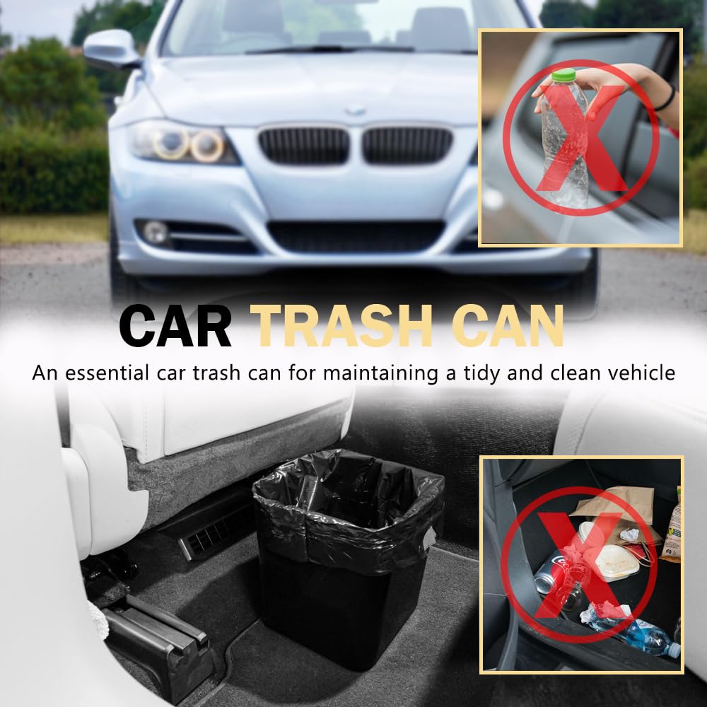 HAUSSIMPLE Car Trash Can Waterproof Vehicle Garbage Bin, Leakproof Anti Slip Floor Mat Clip Trash Bag Holder for Car, Truck, SUV, Van Portable Auto Trash Container with Stability Clips