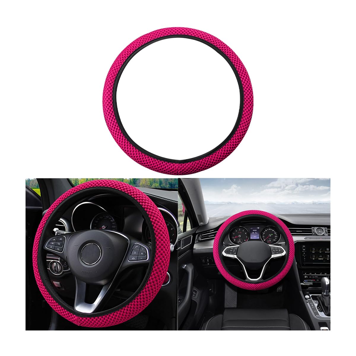 Universal 15-Inch Breathable Ice Silk Steering Wheel Cover