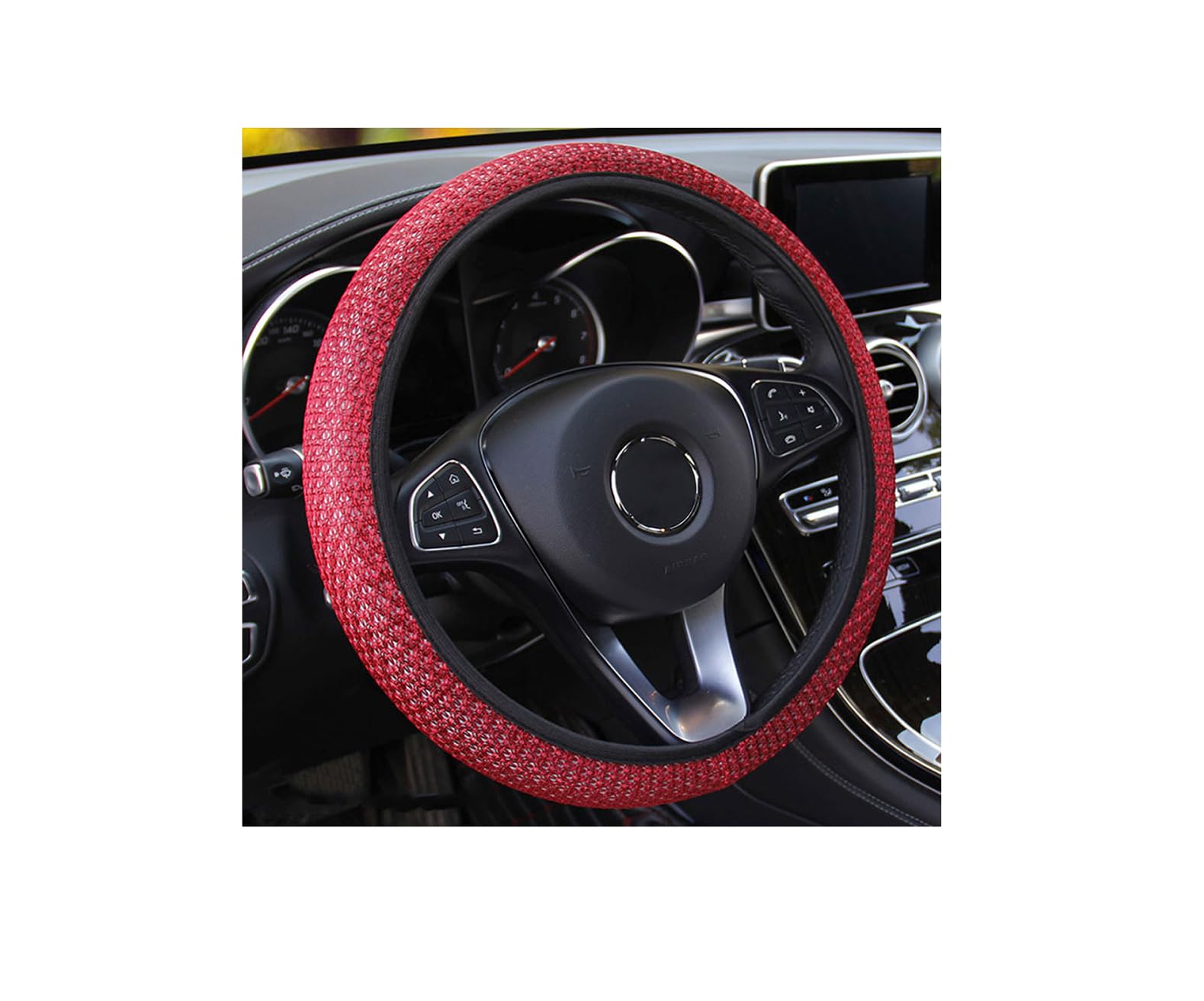 Universal 15-Inch Breathable Ice Silk Steering Wheel Cover