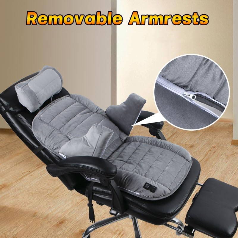 Heated Seat Cushion for Office Chair, with Headrest & Lumbar Support Heated Seat Pad, 3 Temperatures Levels Large Heating Area Heated Seat Cover for Chair, Sofa, Couch(Gray,Large)