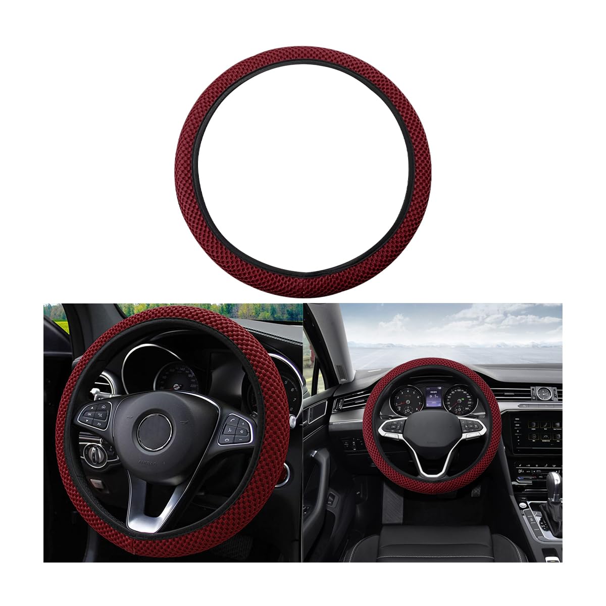 Universal 15-Inch Breathable Ice Silk Steering Wheel Cover