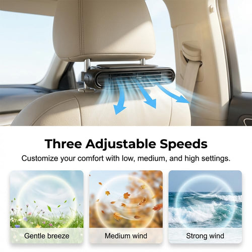 2026 New Portable Car Seat Fan, USB Back Cooling Fan for Driver & Backseat, Headrest Fan for SUV, Sedan, Trucks, Car Accessories for Summer Driving