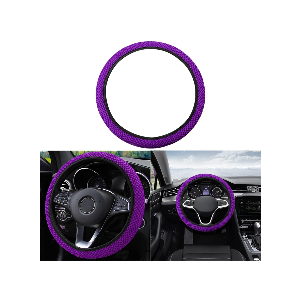 Universal 15-Inch Breathable Ice Silk Steering Wheel Cover