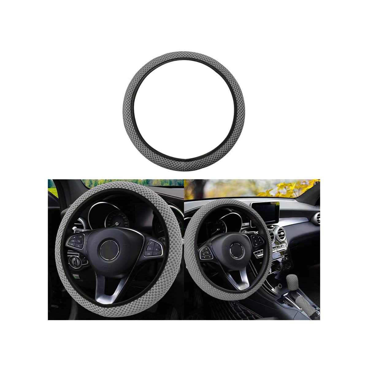Universal 15-Inch Breathable Ice Silk Steering Wheel Cover