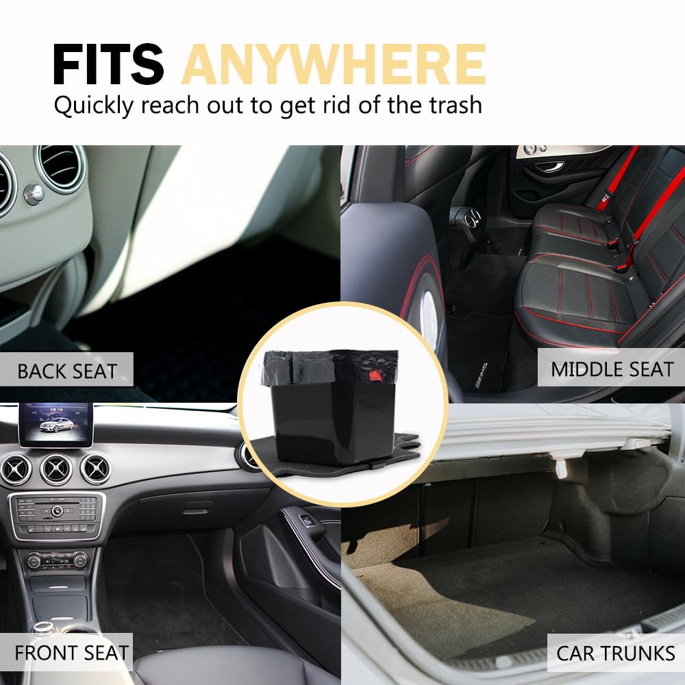 HAUSSIMPLE Car Trash Can Waterproof Vehicle Garbage Bin, Leakproof Anti Slip Floor Mat Clip Trash Bag Holder for Car, Truck, SUV, Van Portable Auto Trash Container with Stability Clips