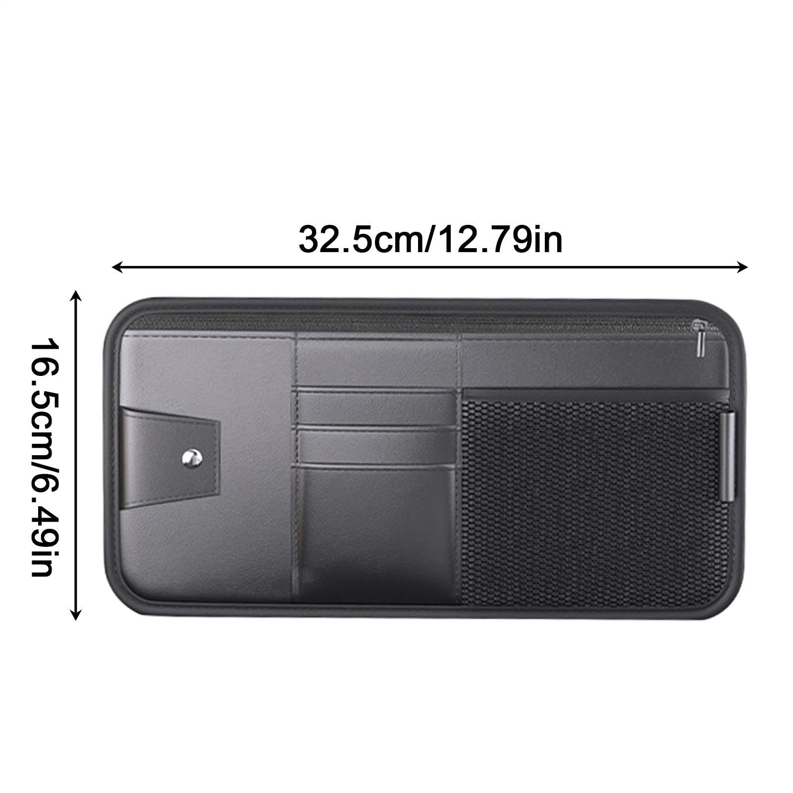Car Sun Visor Organizer, Multi Compartment, 32.5x16.5cm, Auto Storage Pouch, Vehicle Visor Document Holder, Efficient Car Interior Organizer, for Cards Pen Sunglasses License Insurance Sedan Truck
