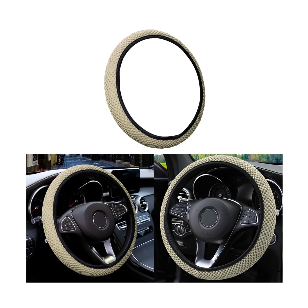 Universal 15-Inch Breathable Ice Silk Steering Wheel Cover