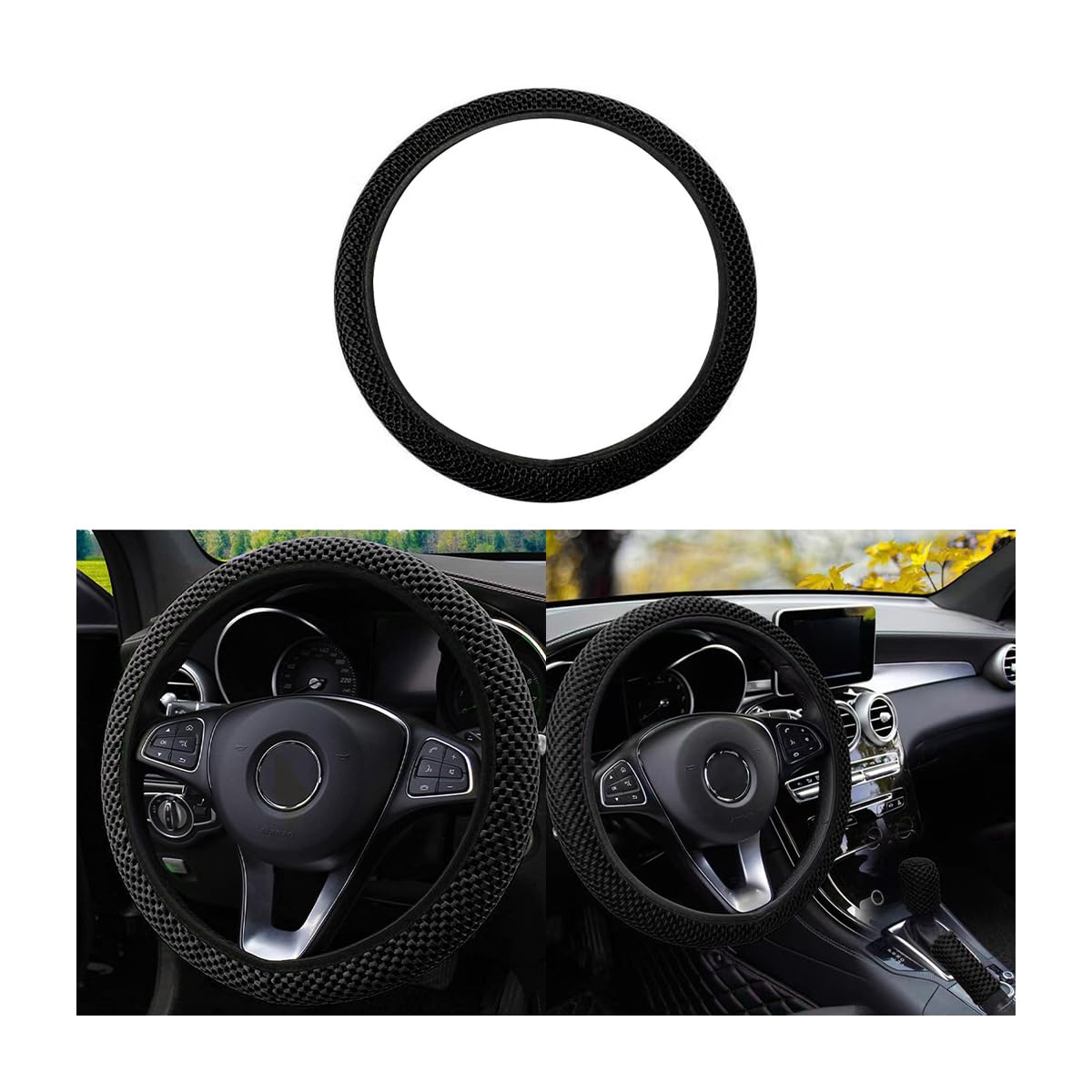 Universal 15-Inch Breathable Ice Silk Steering Wheel Cover