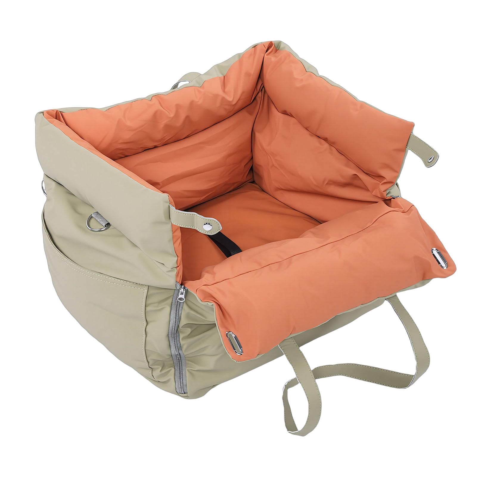 Depisuta Dog Car Seat for Small Dogs, Detachable Washable Soft Pet Booster Seat with Harness and Side Storage Pockets Foldable Portable Carrier Elevated Travel Bed for Kitten Puppy