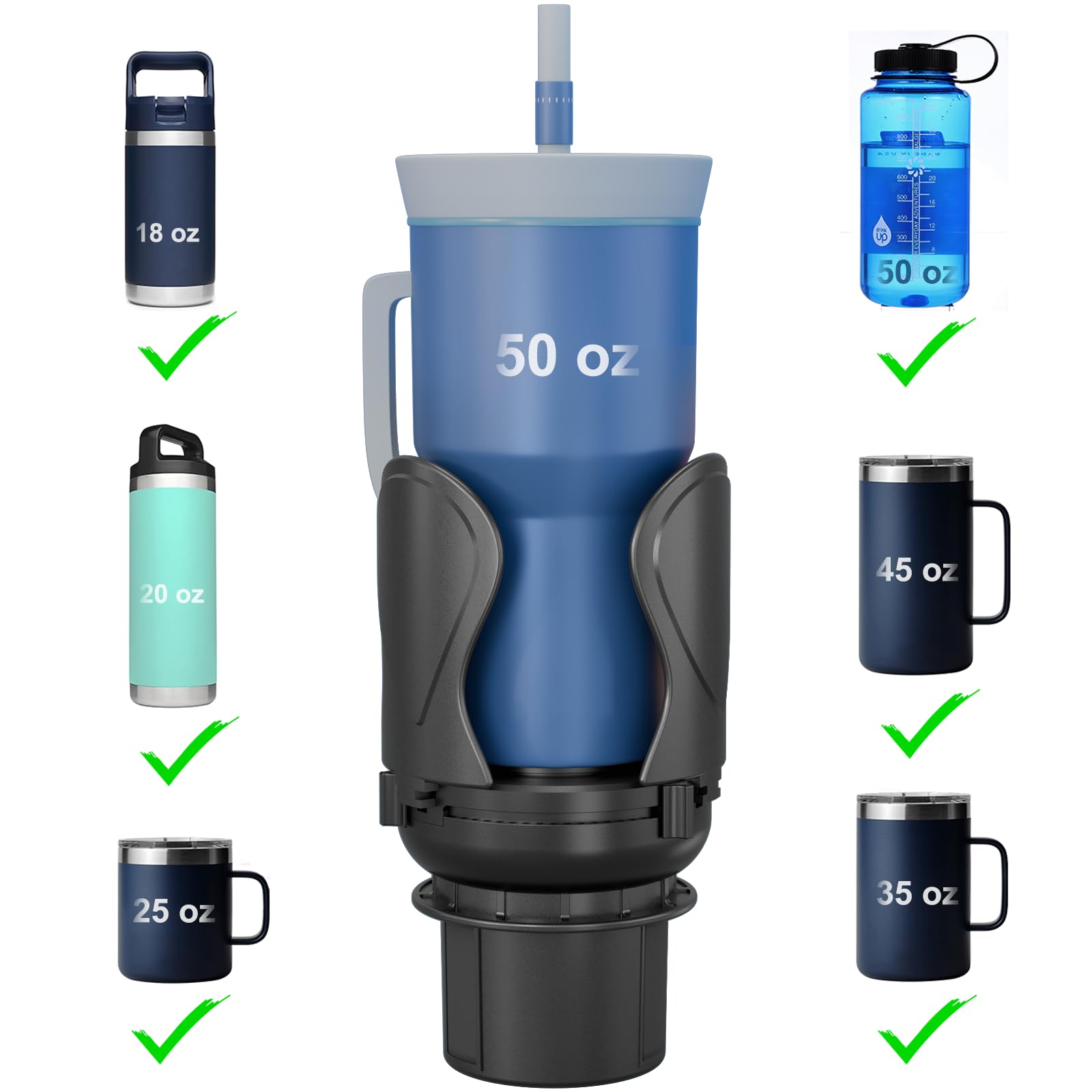 Car Cup Holder Expander, Cup Holder Extender Adapter with Expandable Arm and Adjustable Base, Compatible with Yeti Ramblers, Hydro Flasks, Stanley, Owala Most Coffee Mugs Bottles & Cups