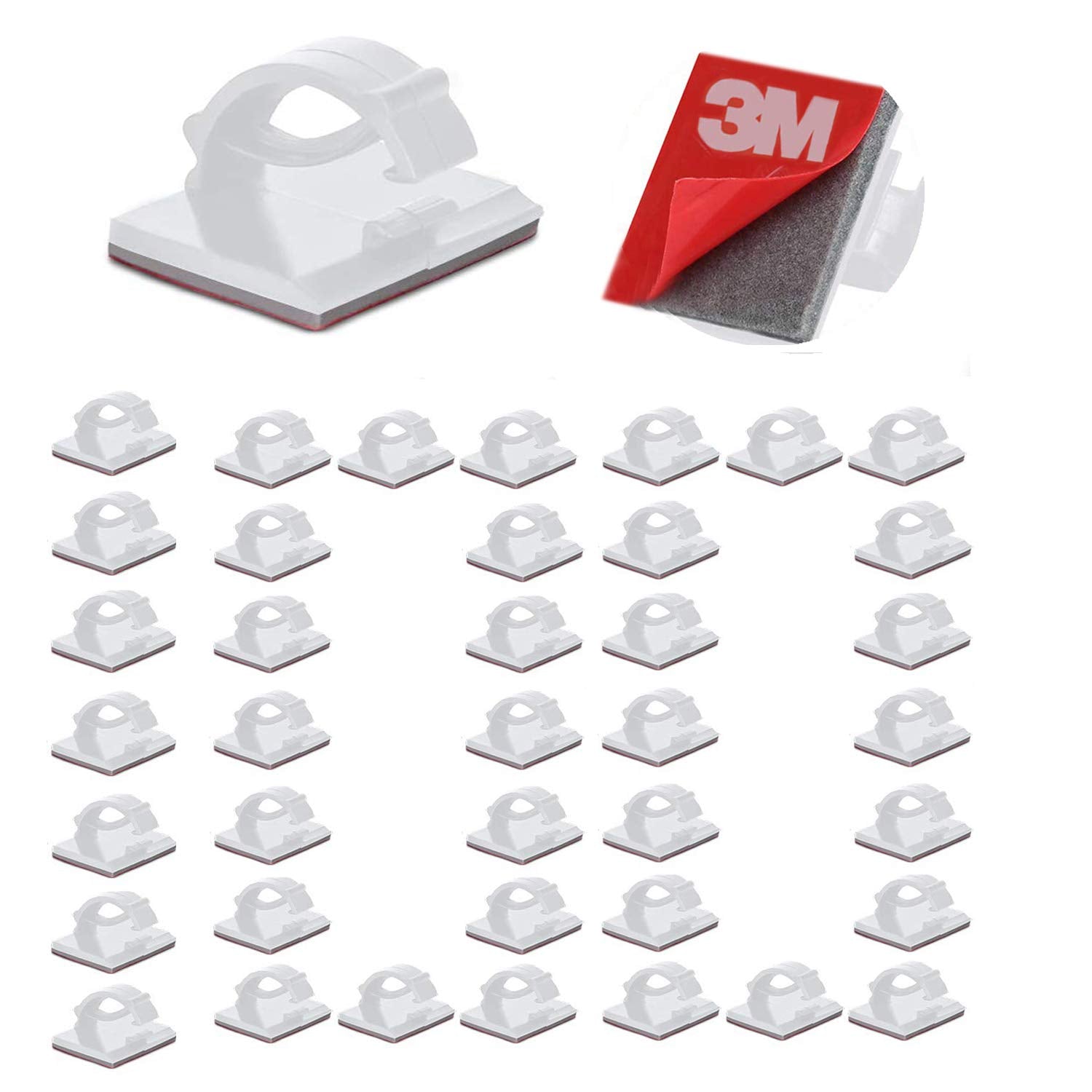3M Self Adhesive Cable Clips Management Strong Wire Holders Cord Organizer Cable Clamp Sticky Desk Management for Office Home Car Tables PC Laptop TV Walls,0.75"x0.6"