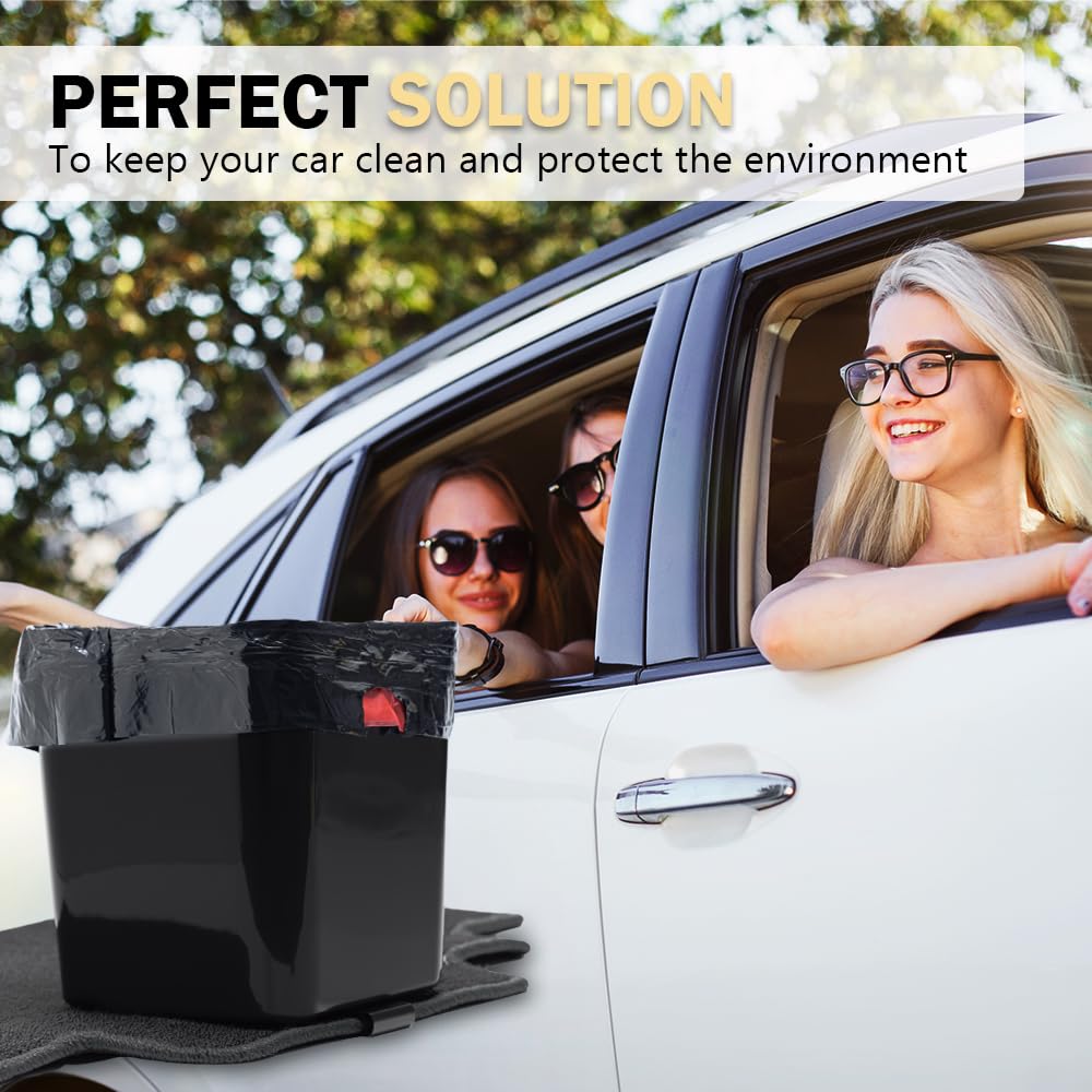 HAUSSIMPLE Car Trash Can Waterproof Vehicle Garbage Bin, Leakproof Anti Slip Floor Mat Clip Trash Bag Holder for Car, Truck, SUV, Van Portable Auto Trash Container with Stability Clips