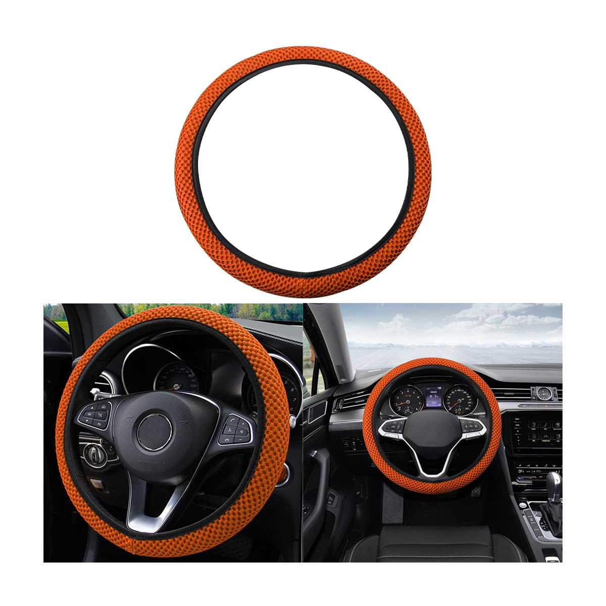 Universal 15-Inch Breathable Ice Silk Steering Wheel Cover