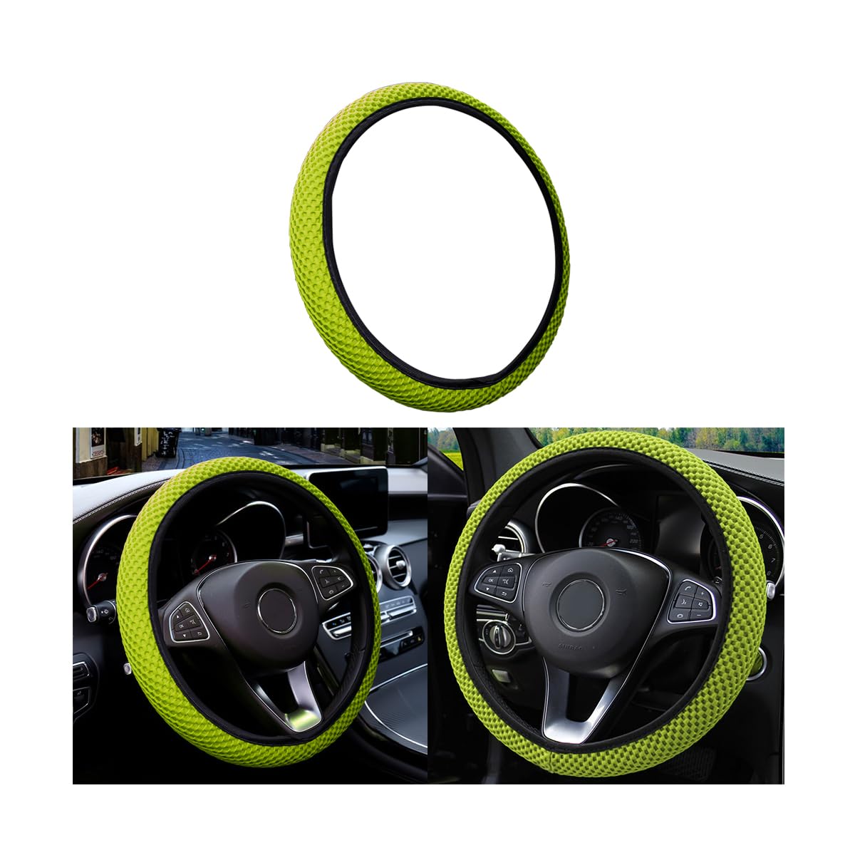 Universal 15-Inch Breathable Ice Silk Steering Wheel Cover