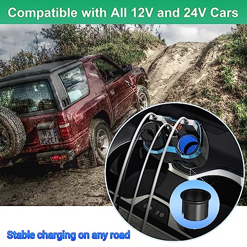 Cigarette Lighter Splitter: USB C 12V Car Charger Adapter 2 Socket Type C Multi 12 Volt Power Outlet 24V DC 80W with LED Voltmeter Switch 6.3A Dual USB Port for Mobile Cell Phone GPS Dash Cam