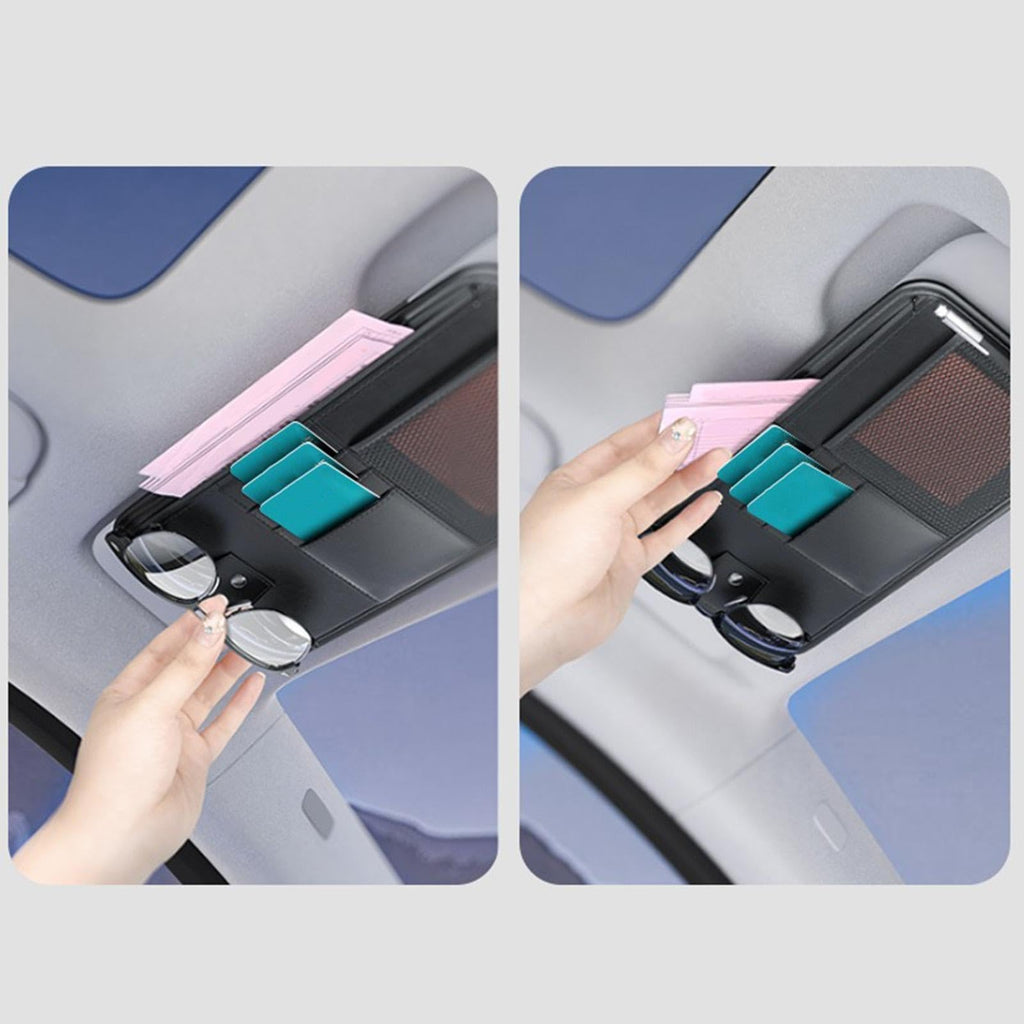 Car Sun Visor Organizer, Multi Compartment, 32.5x16.5cm, Auto Storage Pouch, Vehicle Visor Document Holder, Efficient Car Interior Organizer, for Cards Pen Sunglasses License Insurance Sedan Truck