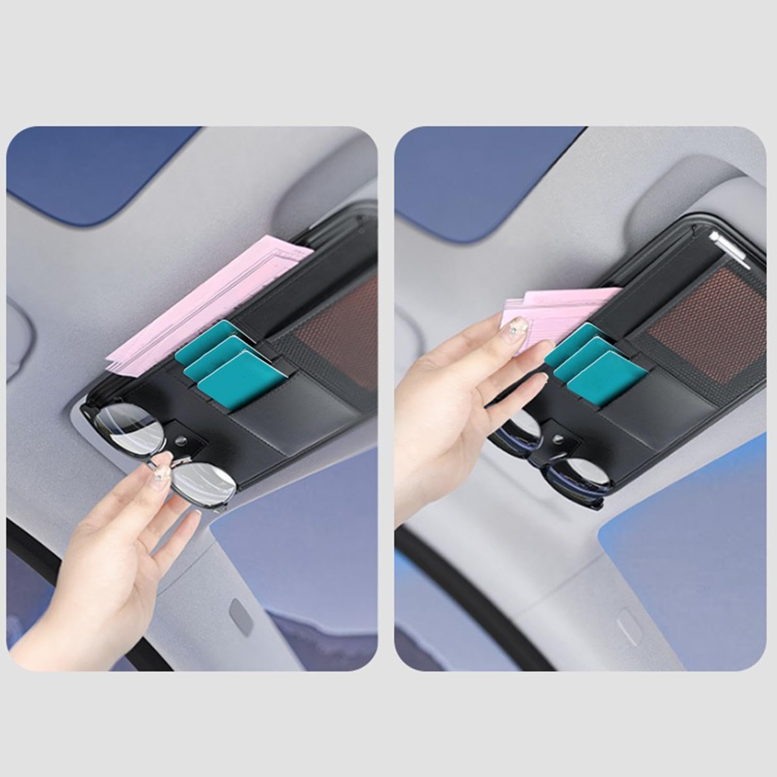 Car Sun Visor Organizer, Multi Compartment, 32.5x16.5cm, Auto Storage Pouch, Vehicle Visor Document Holder, Efficient Car Interior Organizer, for Cards Pen Sunglasses License Insurance Sedan Truck