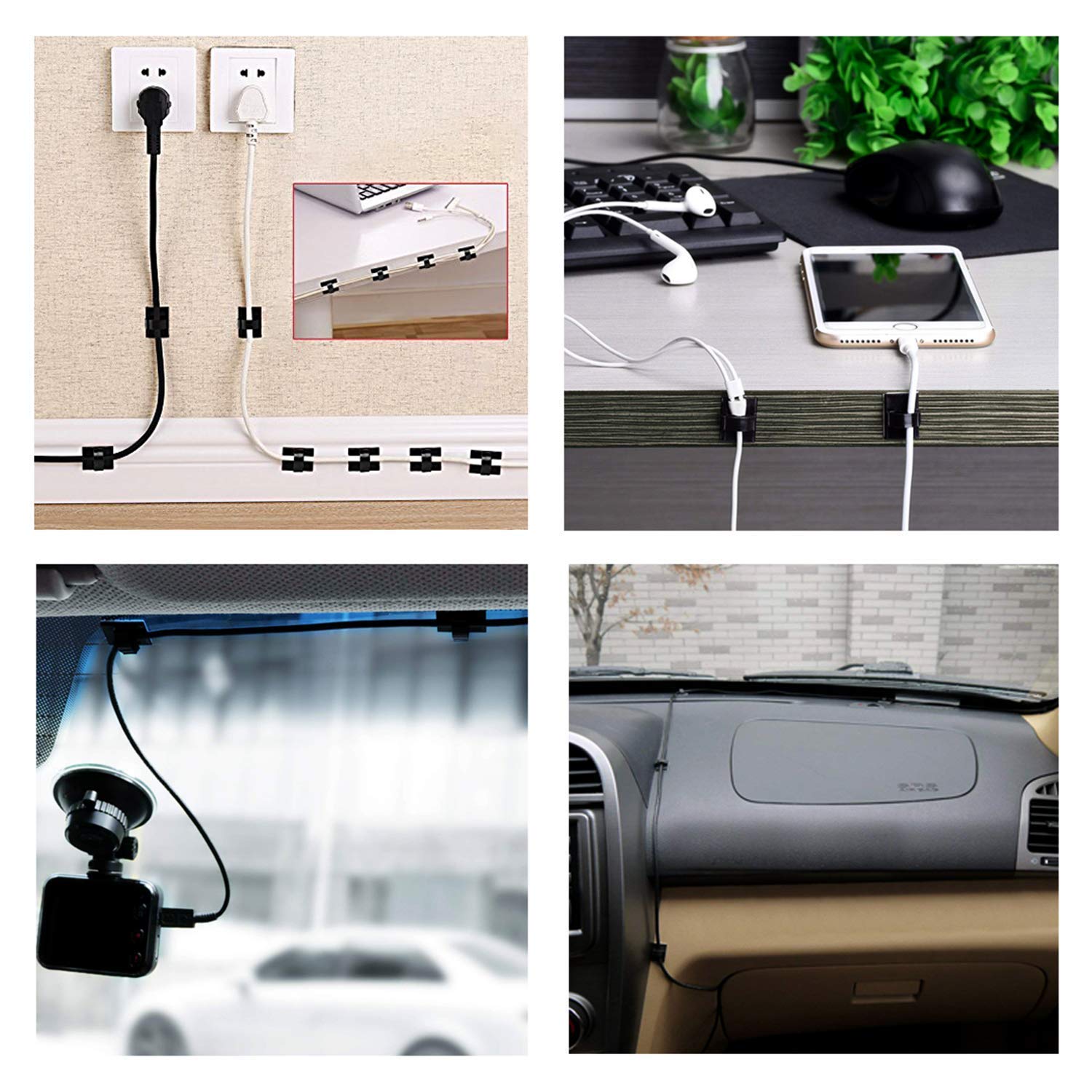 3M Self Adhesive Cable Clips Management Strong Wire Holders Cord Organizer Cable Clamp Sticky Desk Management for Office Home Car Tables PC Laptop TV Walls,0.75"x0.6"