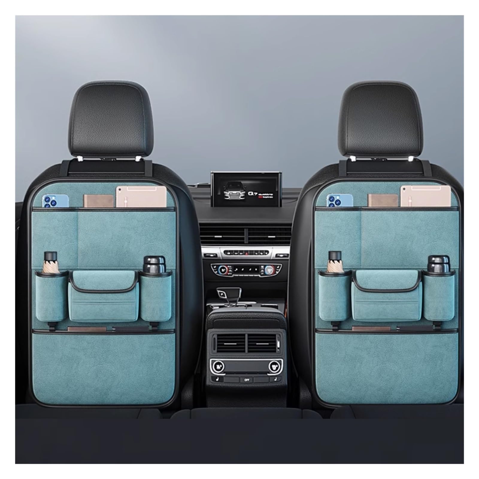 VZYQIVAP Car Seat Back Organizer For Volkswagen Karmann Ghia (Type 14) 1966-1970, Premium Flannel Storage Organizer with Tissue Pocket, 2 Cup Holders & Multi Pockets