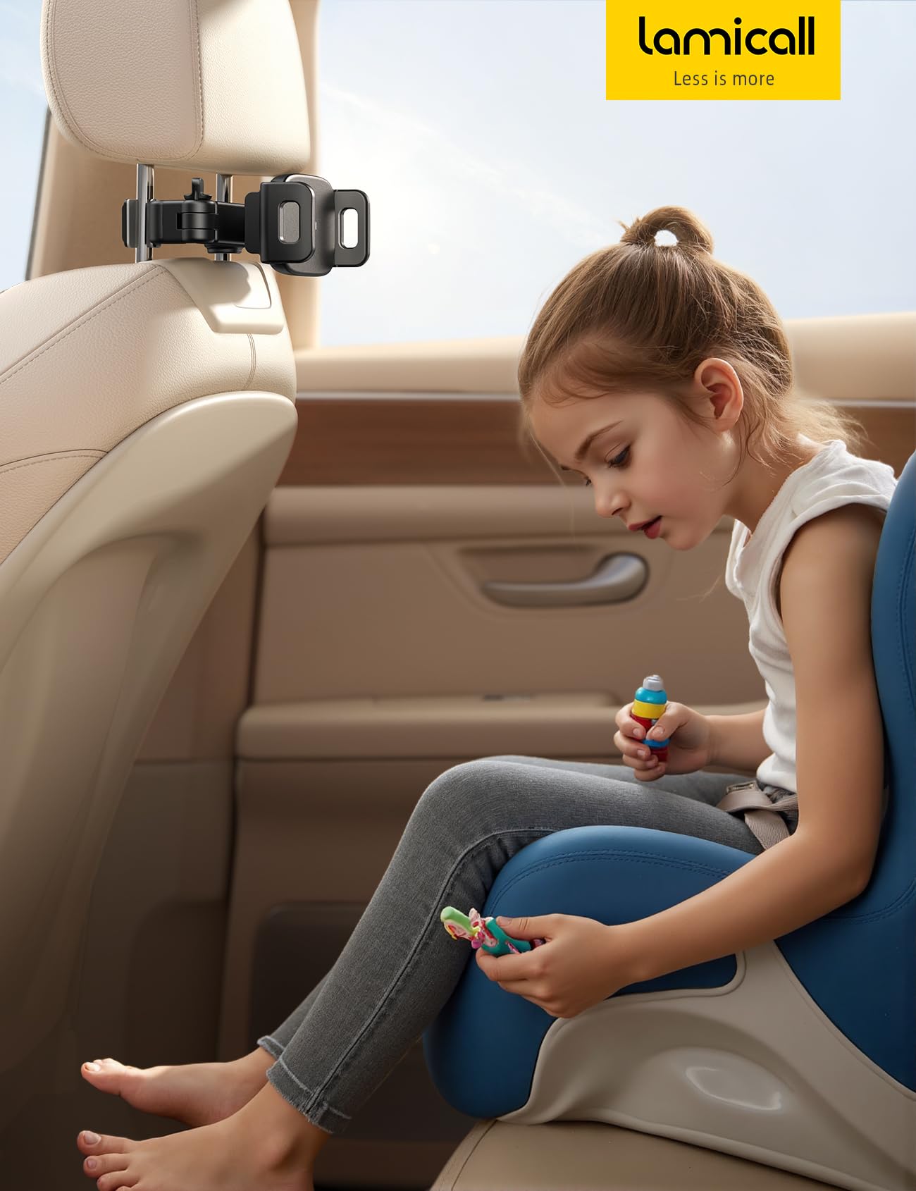 Lamicall Car Headrest Tablet Holder - [3 in 1 Extension Arm] Adjustable Tablet Car Mount for Back Seat, Gifts Road Trip Essentials for Kids, for 4.7-11" Device