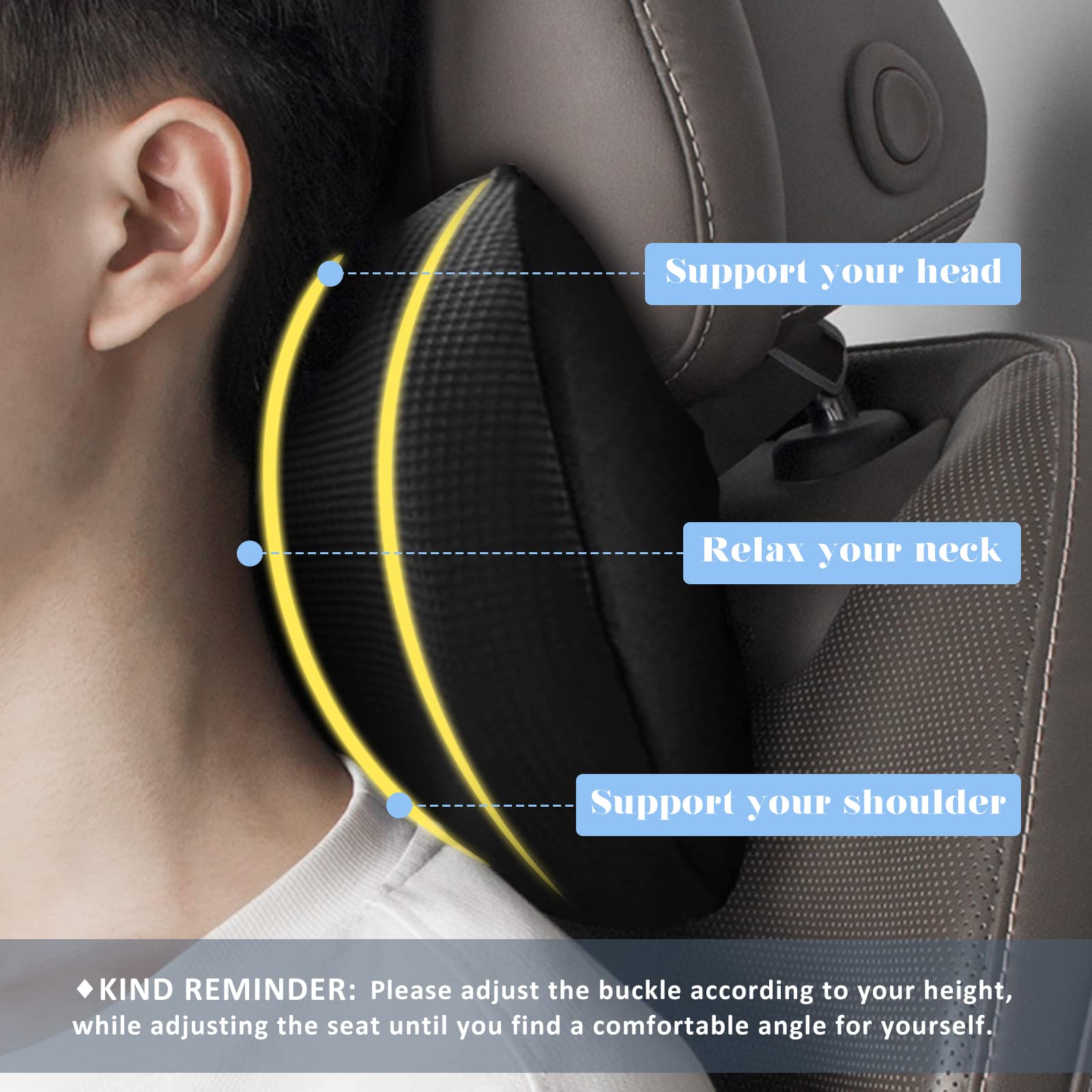 SPRFUFLY Super Soft Car Headrest Pillow, 100% Memory Foam Car Neck Pillow with Adjustable Strap & Breathable Removable Cover, Ergonomic Design - Travel Pillow Car Pillow for Neck/Back Pain Relief
