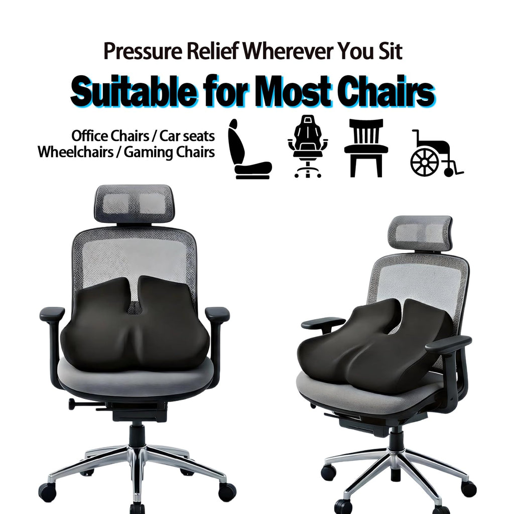 Extra Large Seat Cushion for Sciatica & Tailbone Pain – Pressure Relief Coccyx Cushion for Office Chair, Car Seat, Wheelchair, and Long Sitting – Sciatica Pain Relief Pillow