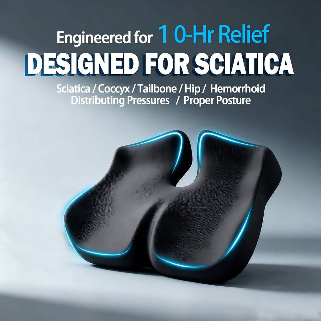 Extra Large Seat Cushion for Sciatica & Tailbone Pain – Pressure Relief Coccyx Cushion for Office Chair, Car Seat, Wheelchair, and Long Sitting – Sciatica Pain Relief Pillow