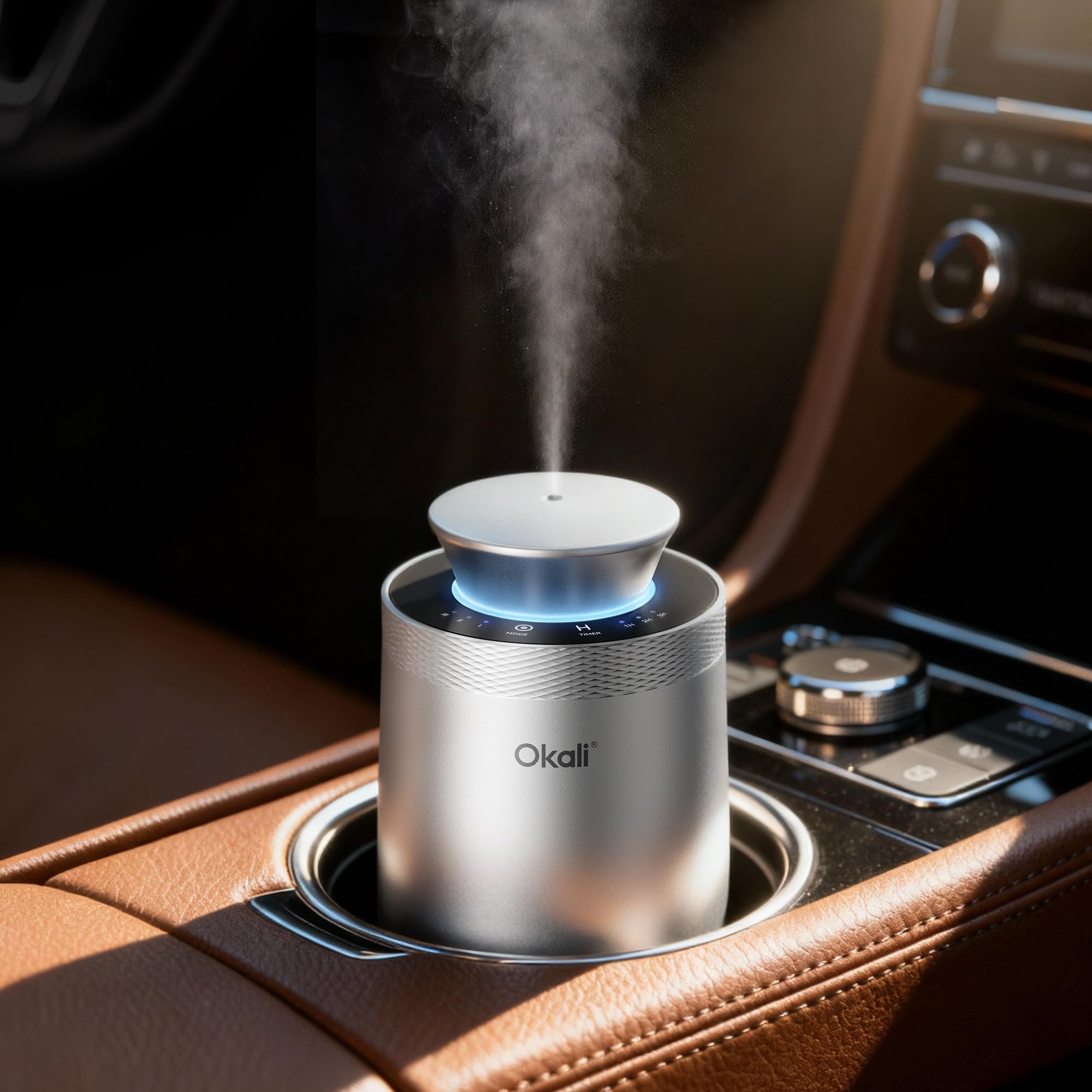 Okali Smart Car Air Fresheners, Support DIY Essential Oil Car Freshener, Strong Fragrance Experience, Auto ON/OFF, Timer Function, Quiet Design, 4000mAh, All-Aluminum Alloy, White Musk & White Tea