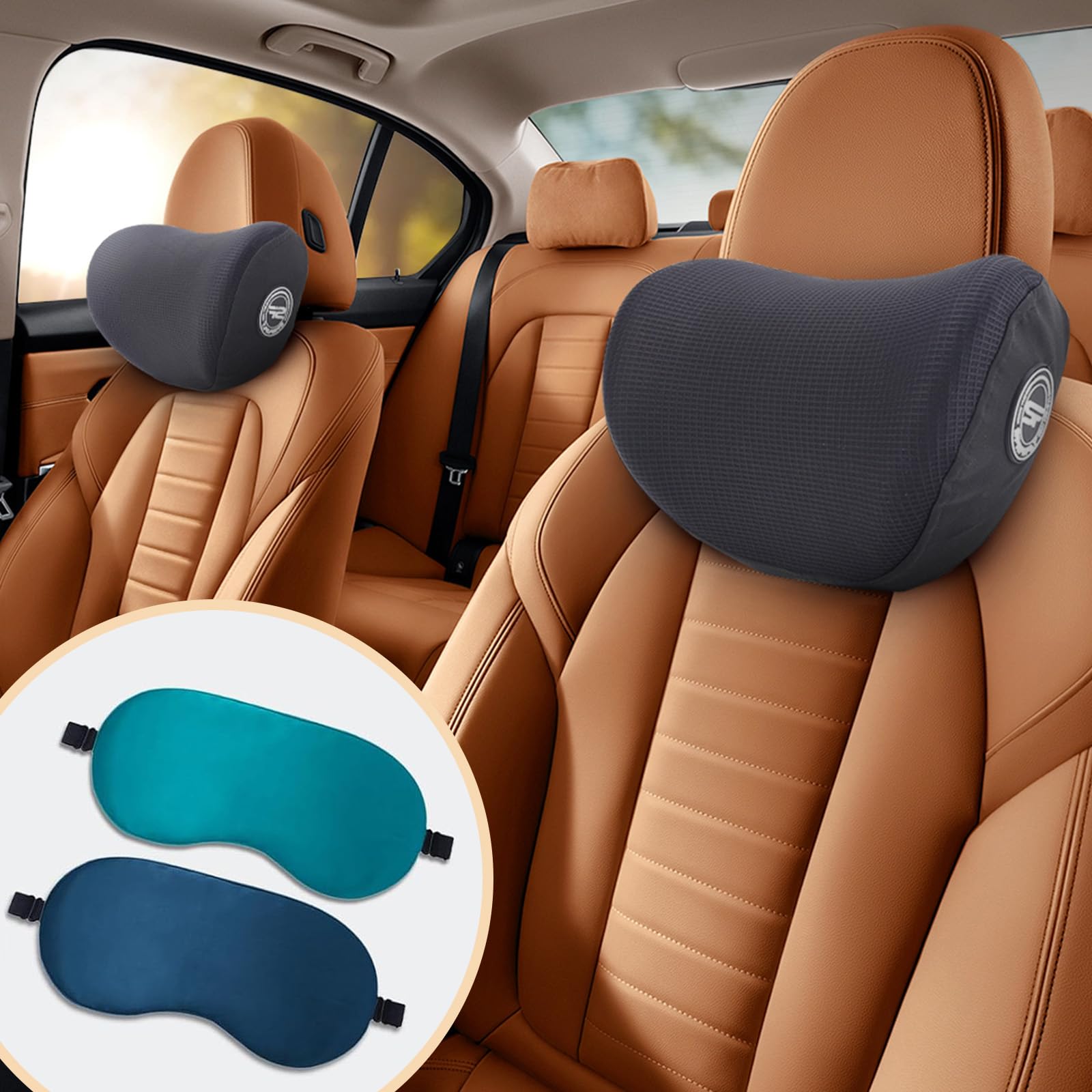 SPRFUFLY Super Soft Car Headrest Pillow, 100% Memory Foam Car Neck Pillow with Adjustable Strap & Breathable Removable Cover, Ergonomic Design - Travel Pillow Car Pillow for Neck/Back Pain Relief