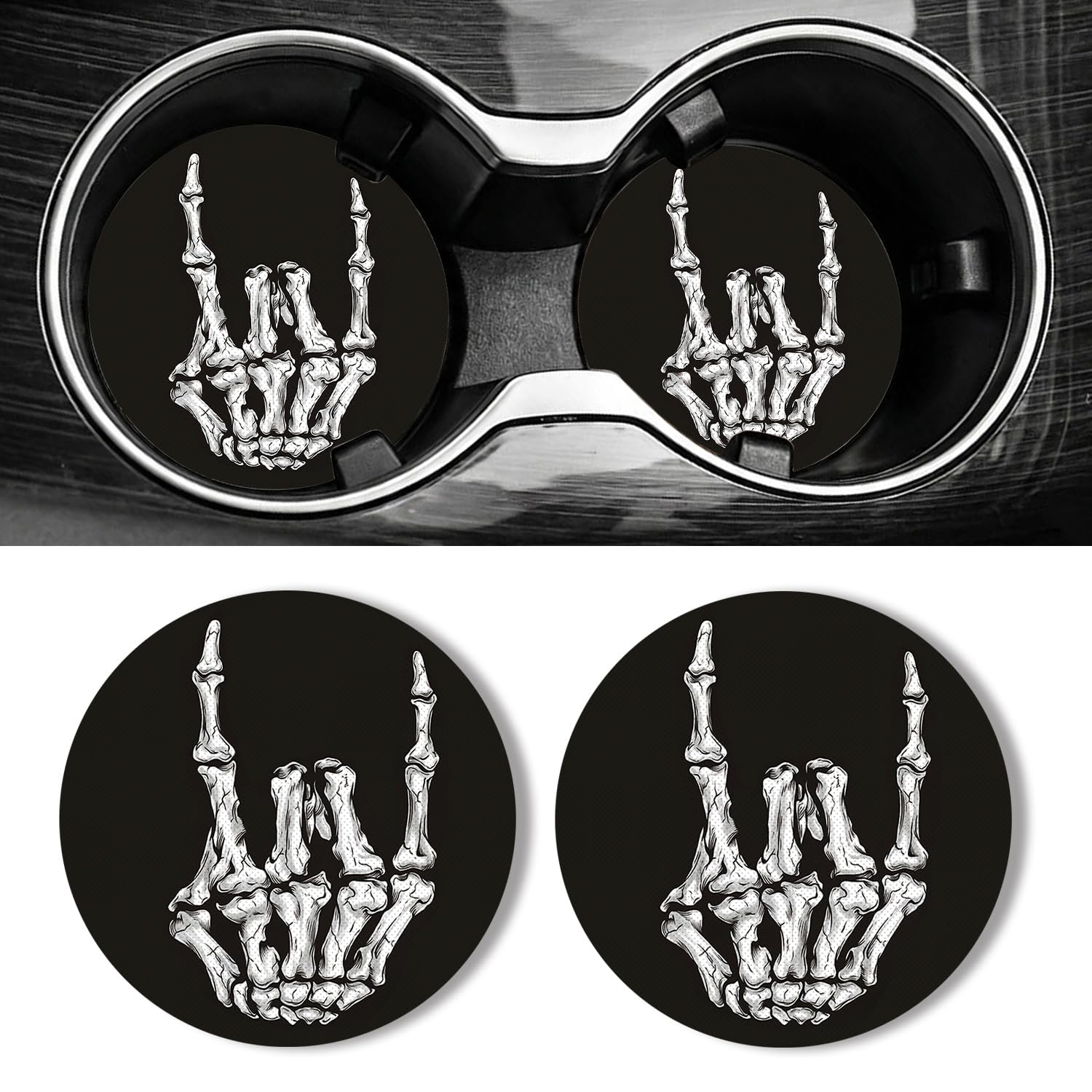Universal Non-Slip Rubber Car Cup Coasters, 2-Pack