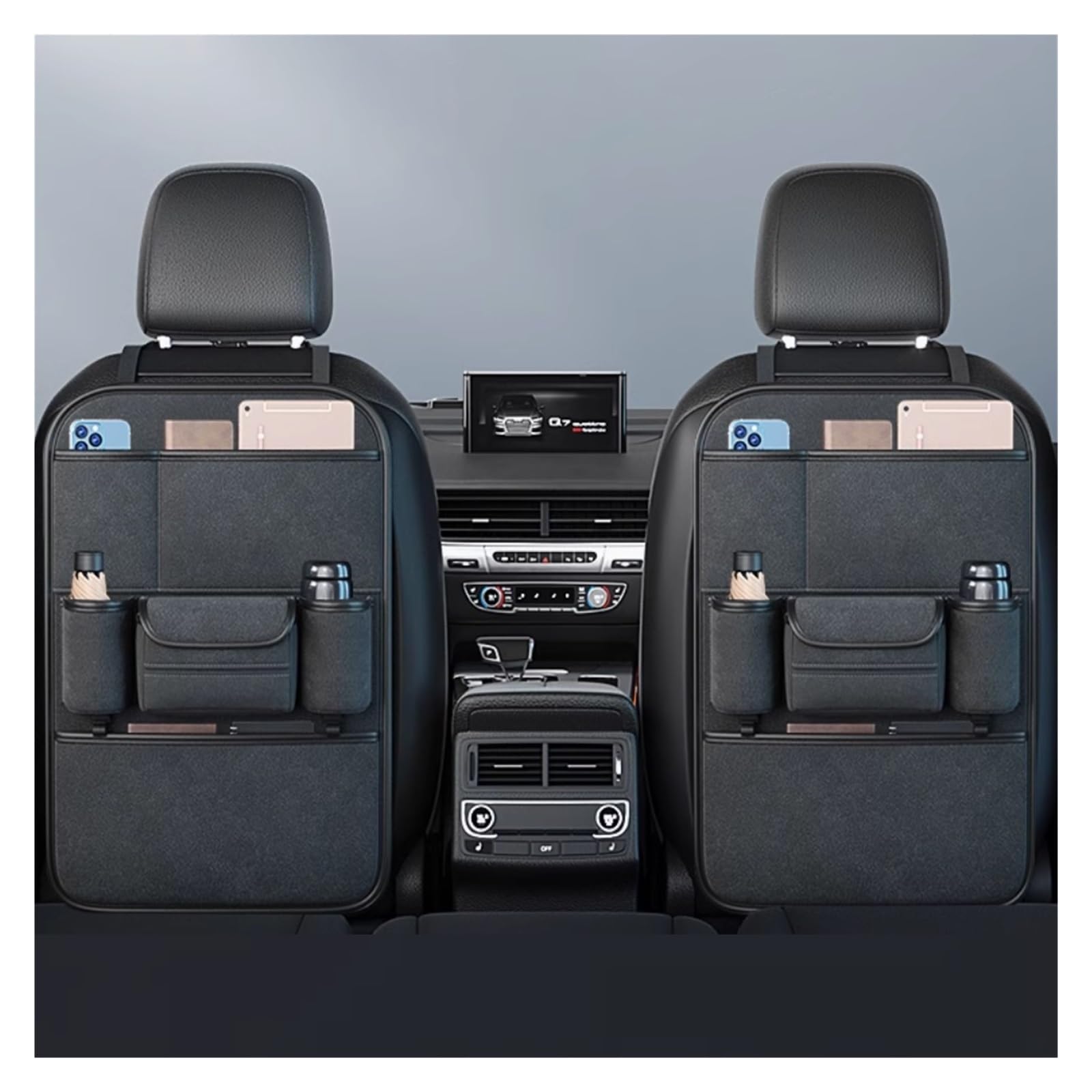 VZYQIVAP Car Seat Back Organizer For Volkswagen Karmann Ghia (Type 14) 1966-1970, Premium Flannel Storage Organizer with Tissue Pocket, 2 Cup Holders & Multi Pockets