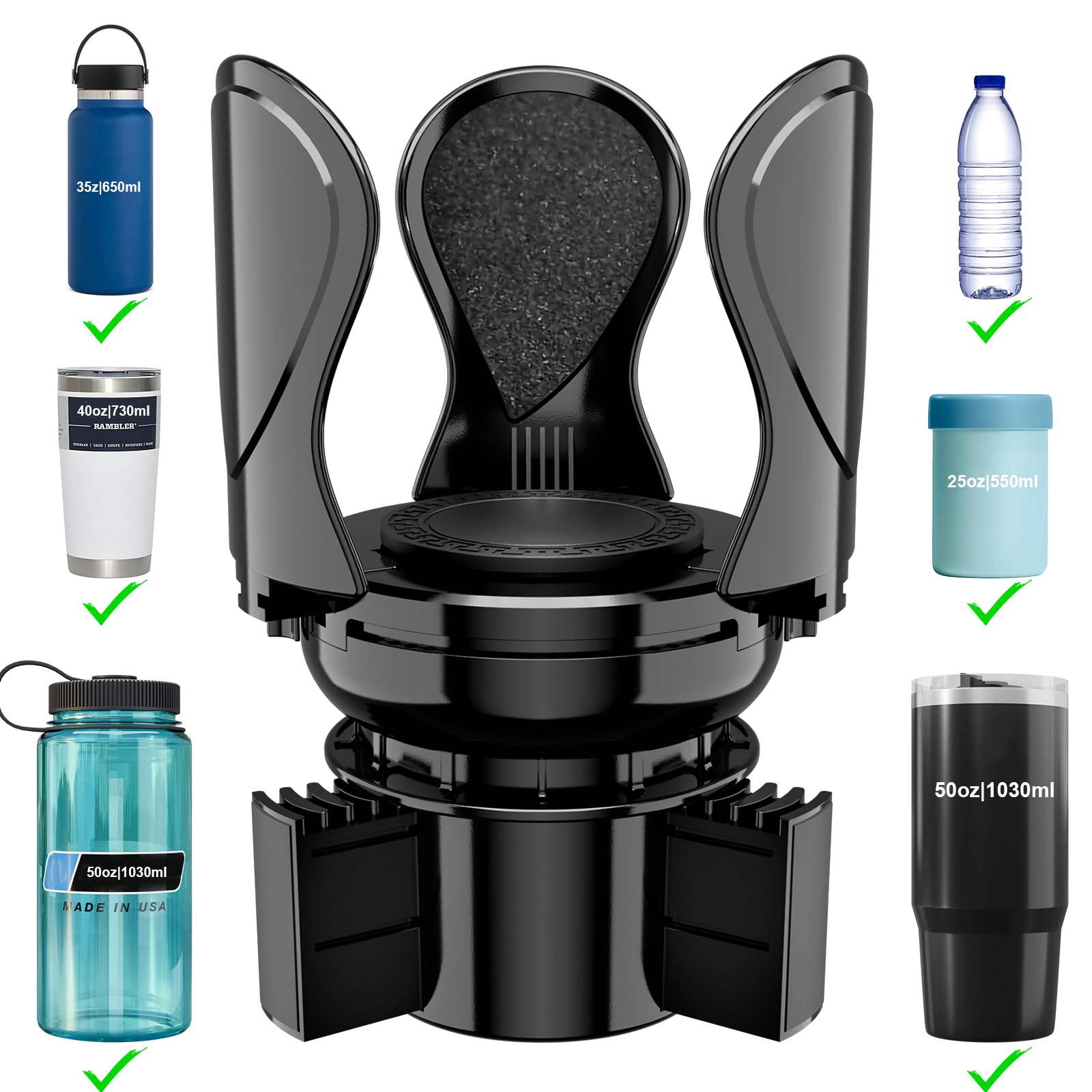 Car Cup Holder Expander, Cup Holder Extender Adapter with Expandable Arm and Adjustable Base, Compatible with Yeti Ramblers, Hydro Flasks, Stanley, Owala Most Coffee Mugs Bottles & Cups
