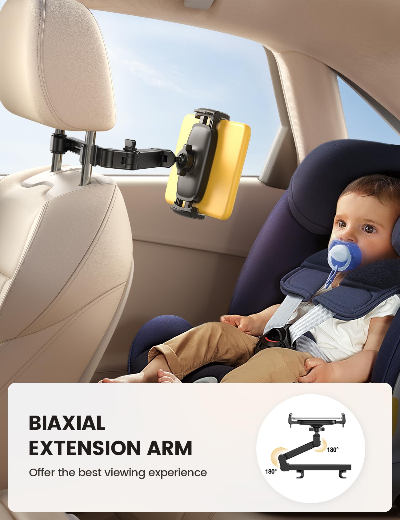 Lamicall Car Headrest Tablet Holder - [3 in 1 Extension Arm] Adjustable Tablet Car Mount for Back Seat, Gifts Road Trip Essentials for Kids, for 4.7-11" Device