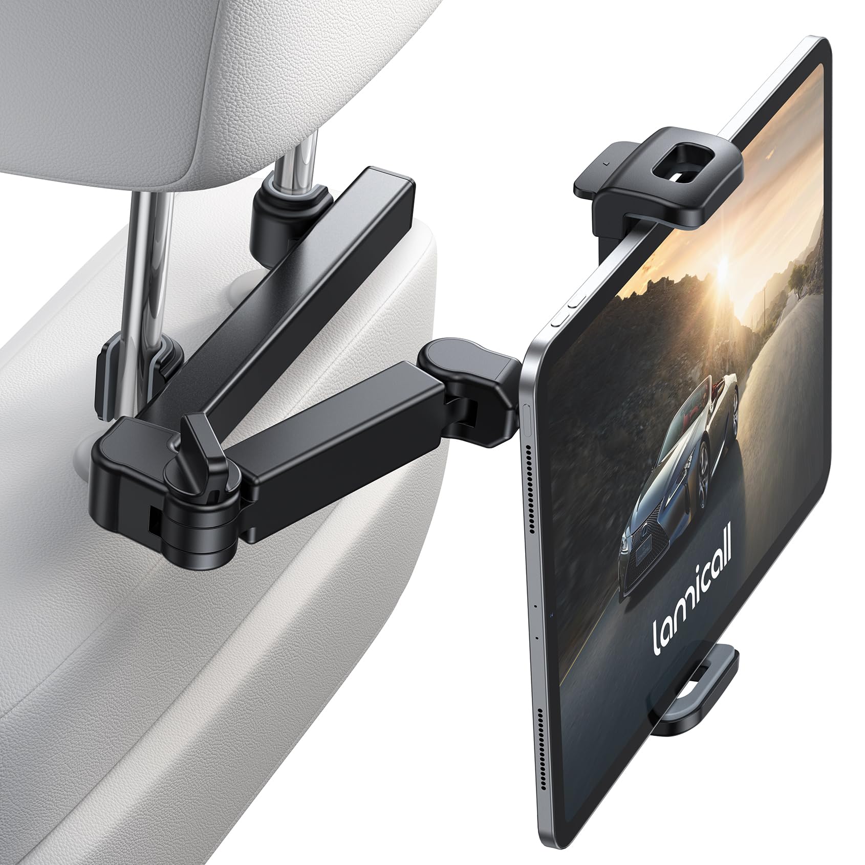 Lamicall Car Headrest Tablet Holder - [3 in 1 Extension Arm] Adjustable Tablet Car Mount for Back Seat, Gifts Road Trip Essentials for Kids, for 4.7-11" Device