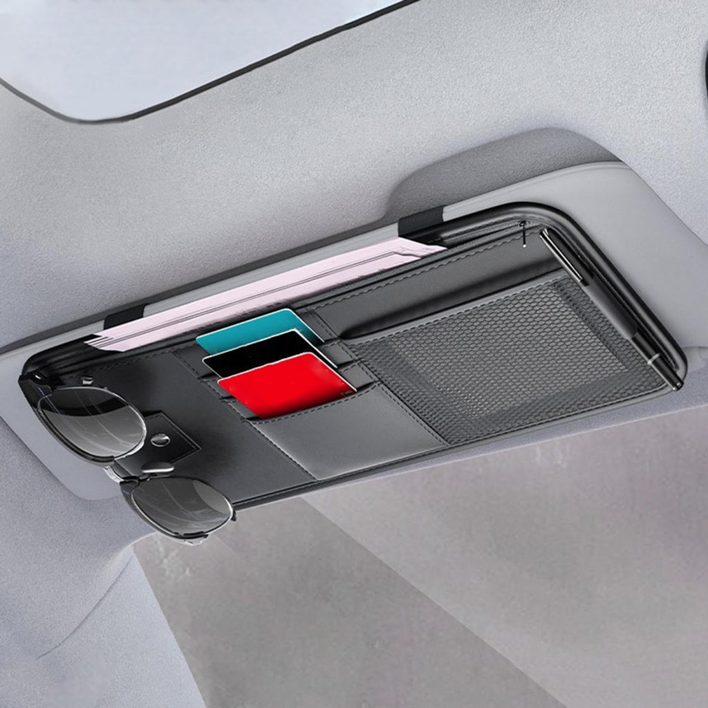 Car Sun Visor Organizer, Multi Compartment, 32.5x16.5cm, Auto Storage Pouch, Vehicle Visor Document Holder, Efficient Car Interior Organizer, for Cards Pen Sunglasses License Insurance Sedan Truck