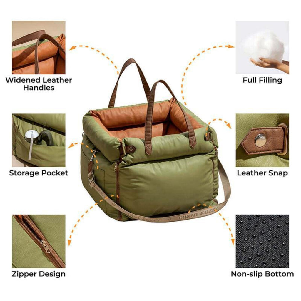 Depisuta Dog Car Seat for Small Dogs, Detachable Washable Soft Pet Booster Seat with Harness and Side Storage Pockets Foldable Portable Carrier Elevated Travel Bed for Kitten Puppy