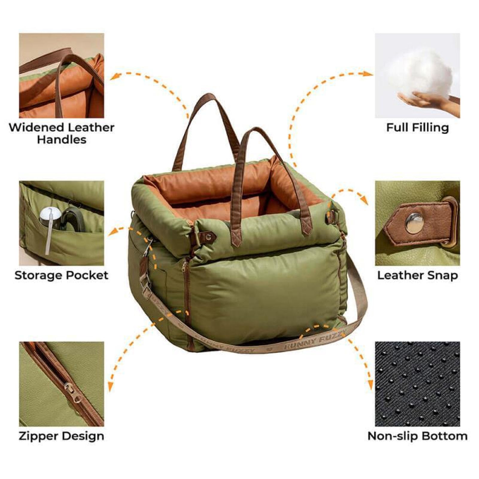 Depisuta Dog Car Seat for Small Dogs, Detachable Washable Soft Pet Booster Seat with Harness and Side Storage Pockets Foldable Portable Carrier Elevated Travel Bed for Kitten Puppy